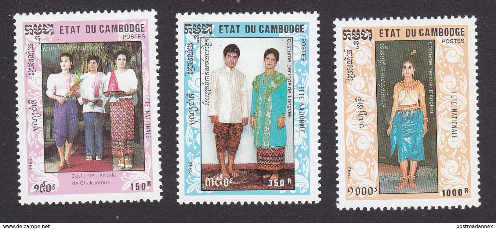 Cambodia, Scott #1186-1188, Mint Hinged, National Festival, Issued 1992 - Cambodia