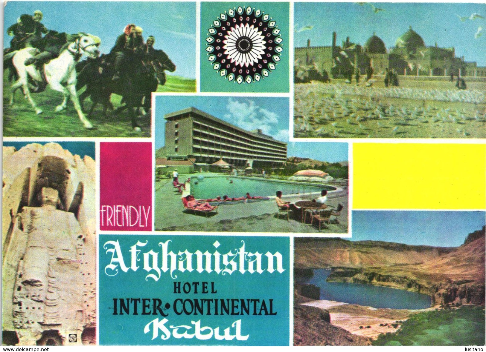 AFGHANISTAN - KABUL - HOTEL INTER CONTINENTAL - MULTIVIEWS - MOSQUE, HORSE, BUDDHA OF BAMIYAN - OLD POSTCARD - Afghanistan