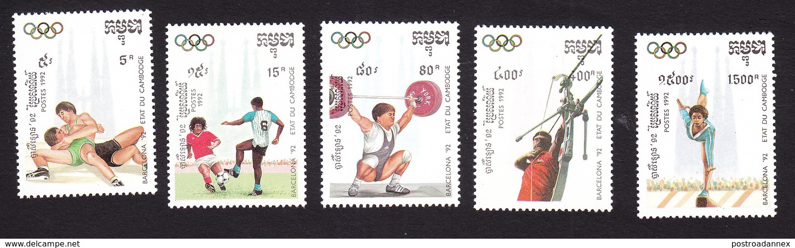 Cambodia, Scott #1189-1193, Mint Hinged, Olympics, Issued 1992 - Cambodge
