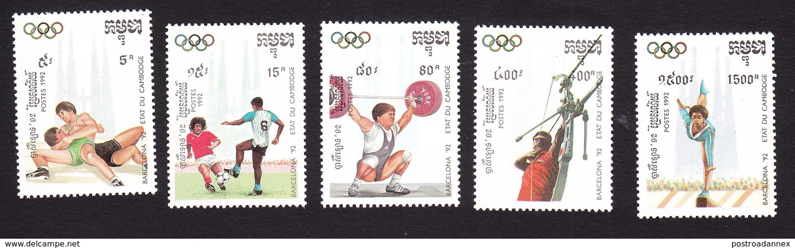 Cambodia, Scott #1189-1193, Mint Hinged, Olympics, Issued 1992 - Cambodia