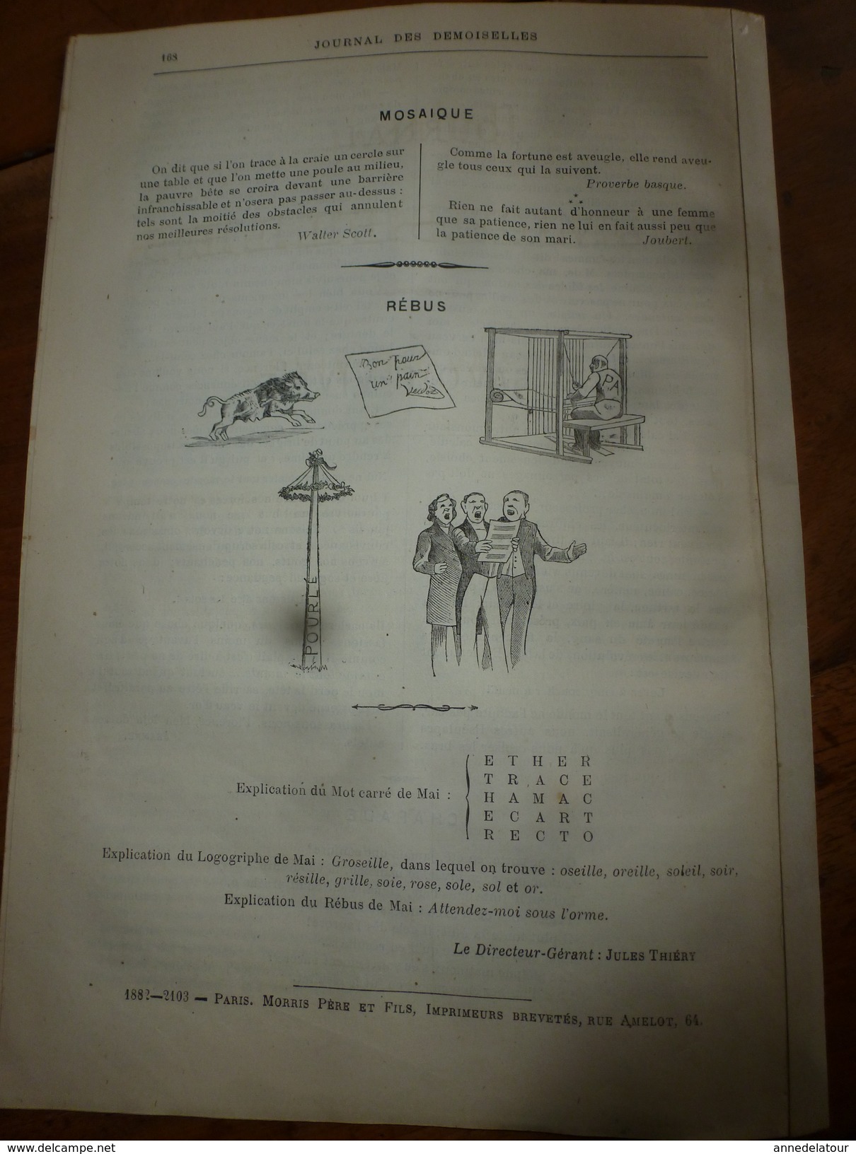 1882 JOURNAL DES DEMOISELLES :Le Savoir-Vivre;Economie domestique ;Revue musicale ;Correspondance de Jeanne à Flo; etc