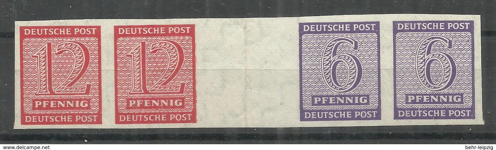 Sowjetische Zone WZd5 "12 Und 6 Pfg.Briefmarke (waager.) Aus Großbogen-Herzstück, Geschnitten" Postfrisch Mi.: 30,00 &eu - Autres & Non Classés