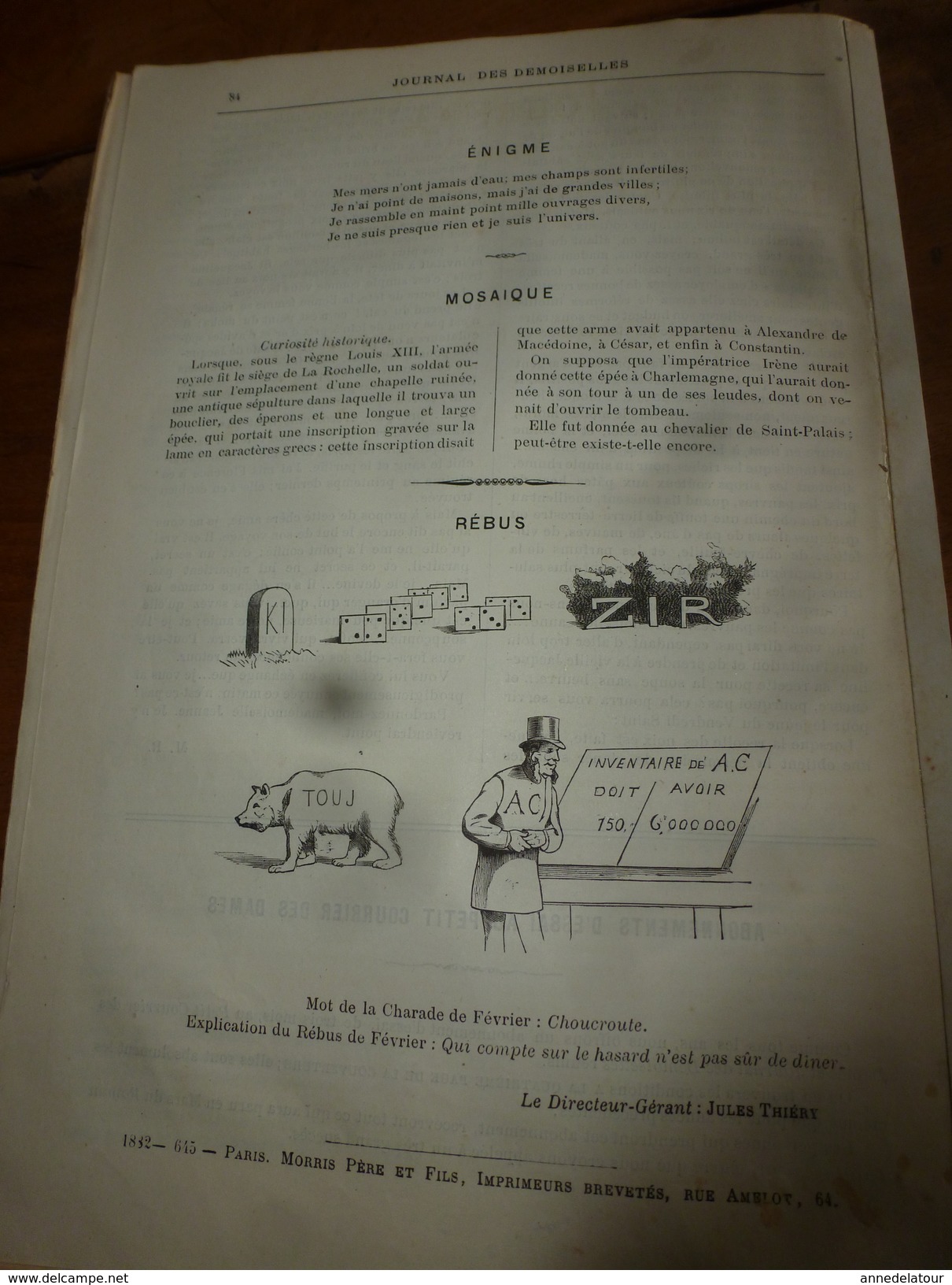 1882 JOURNAL DES DEMOISELLES :Mme de Staal de Launay; L'envie; Economie domestique;Correspondance; Revue musicale; etc