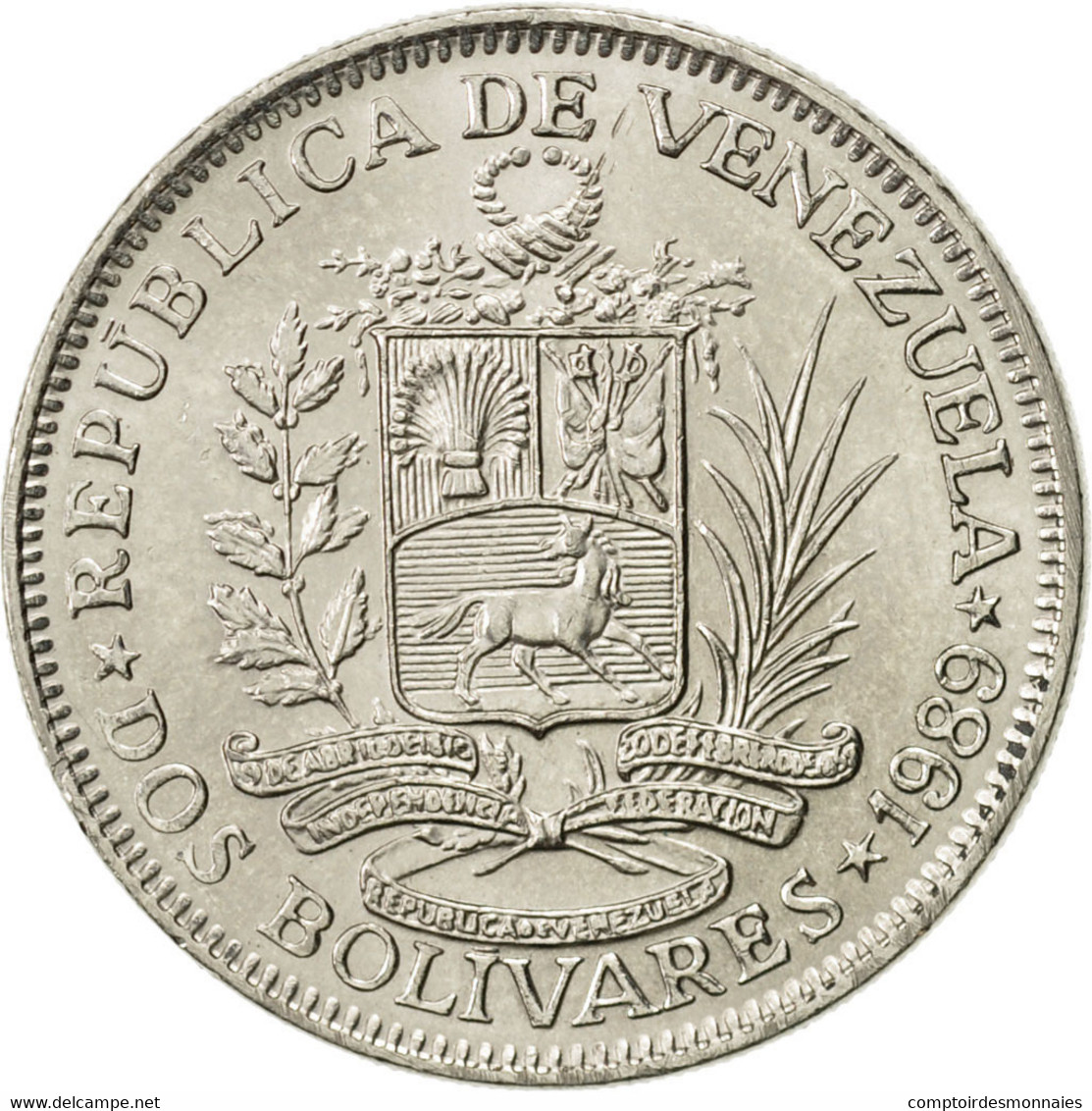 Monnaie, Venezuela, 2 Bolivares, 1989, SUP, Nickel Clad Steel, KM:43a.1 - Venezuela