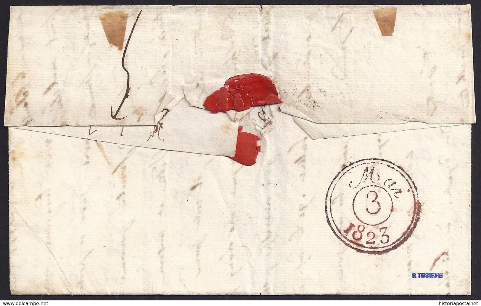 EXPEDITION D'ESPAGNE. 1823. LAC. SANS ORIGINE. MARQUE POSTALE &ldquo;(C) ARM. D'ESPAGNE". - Army Postmarks (before 1900)