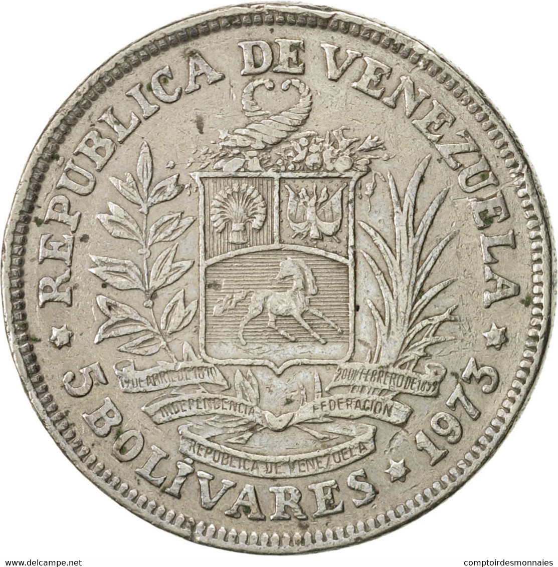 Monnaie, Venezuela, 5 Bolivares, 1973, Madrid, TTB+, Nickel, KM:44 - Venezuela