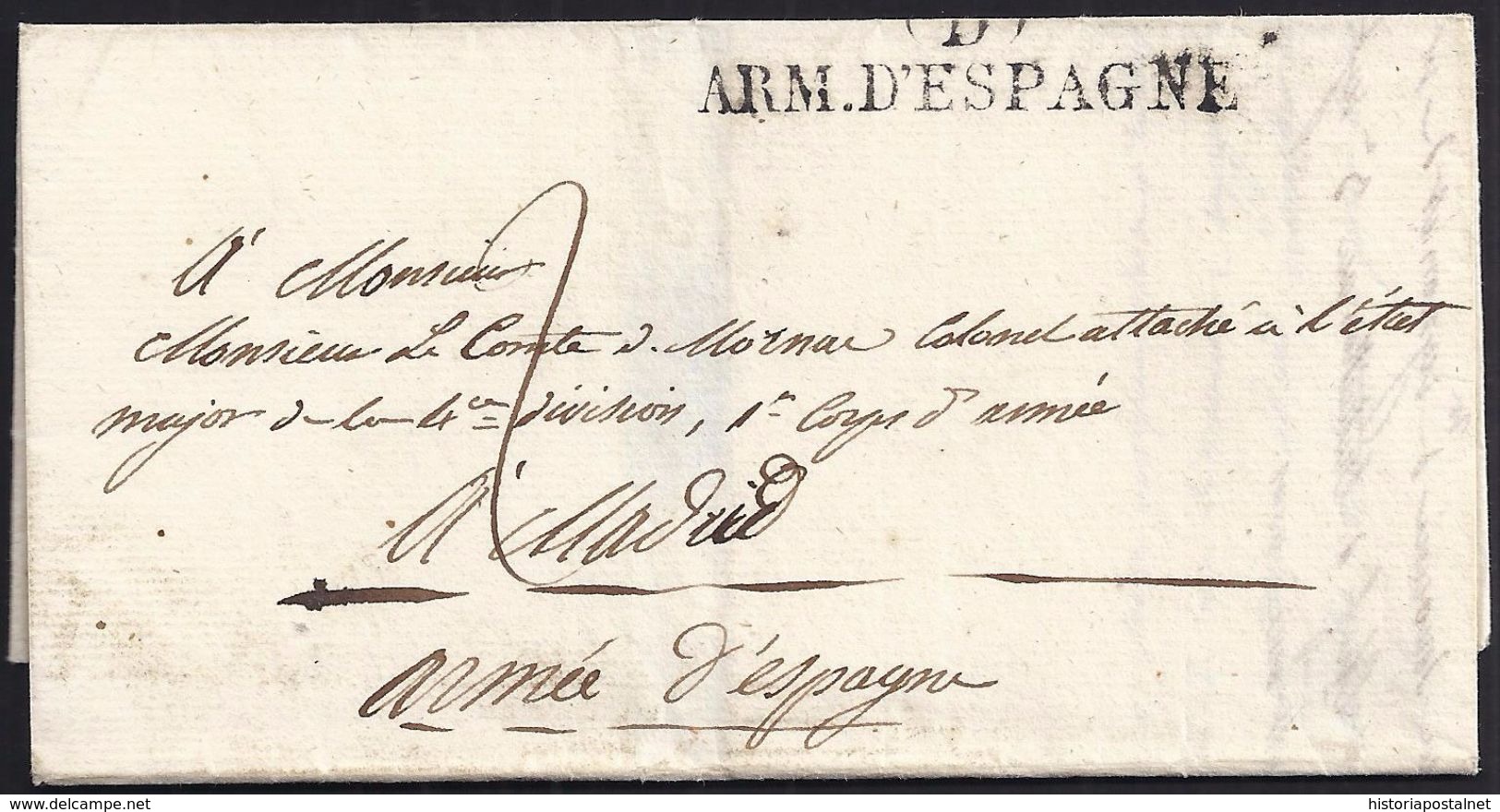 EXPEDITION D'ESPAGNE. LAC. ORIGINE PROBABLE PAMPELUNE. MARQUE POSTALE &ldquo;ARM. D'ESPAGNE". - Army Postmarks (before 1900)