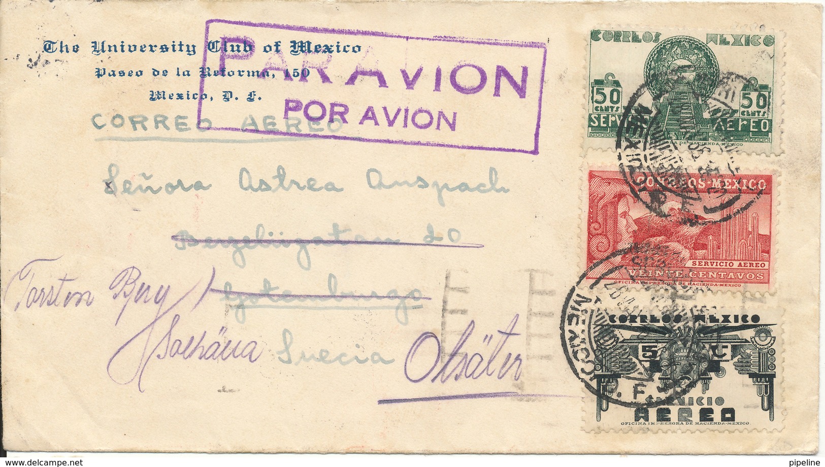 Mexico Cover Sent Air Mail To Denmark 28-5-1936 With Paris And Göteborg Postmarks On The Backside Of The Cover - Mexico