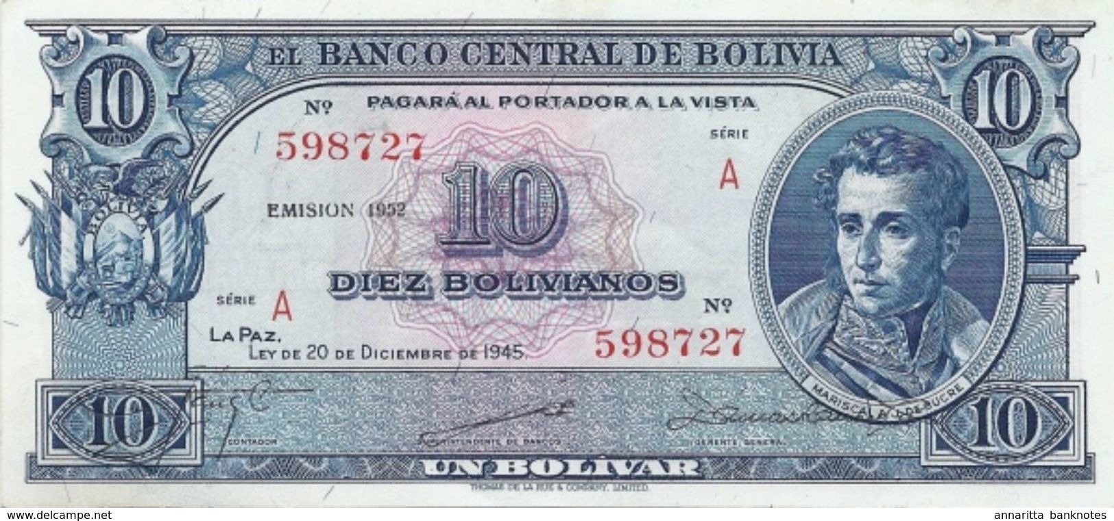 Bolivia (BCB) 10 Bolivianos L. 1945 (1952) UNC Cat No. P-139a / BO328b - Bolivia