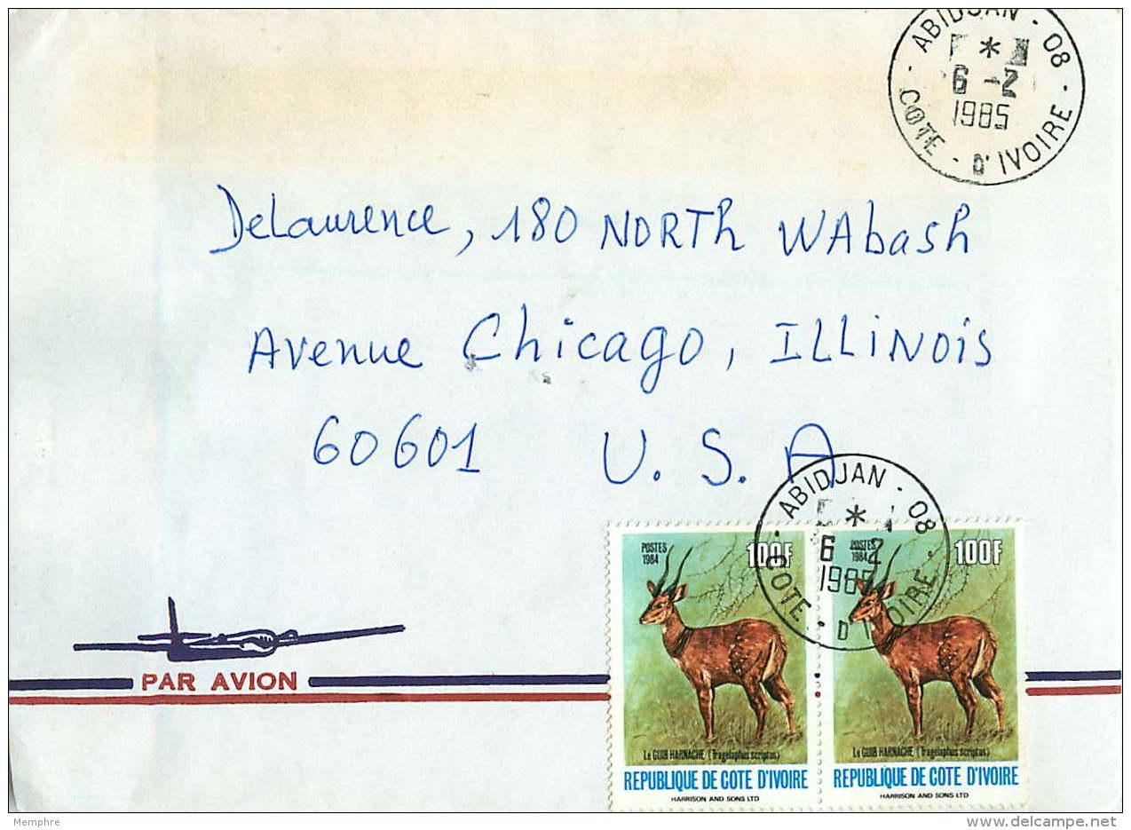 1985 Lettre Avion Pour Les USA  Gob Harnache 100 Fr X2 -  TRES  RARE - Côte D'Ivoire (1960-...)