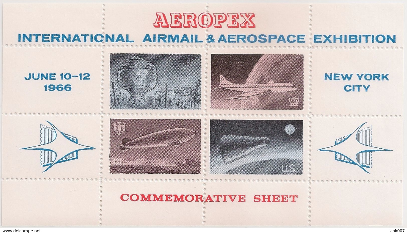 UNITED STATES - Commemorative Sheet - New York City 1966 - Aeropex International AirMail & Aerospace Exhibition, Airplan - Neufs