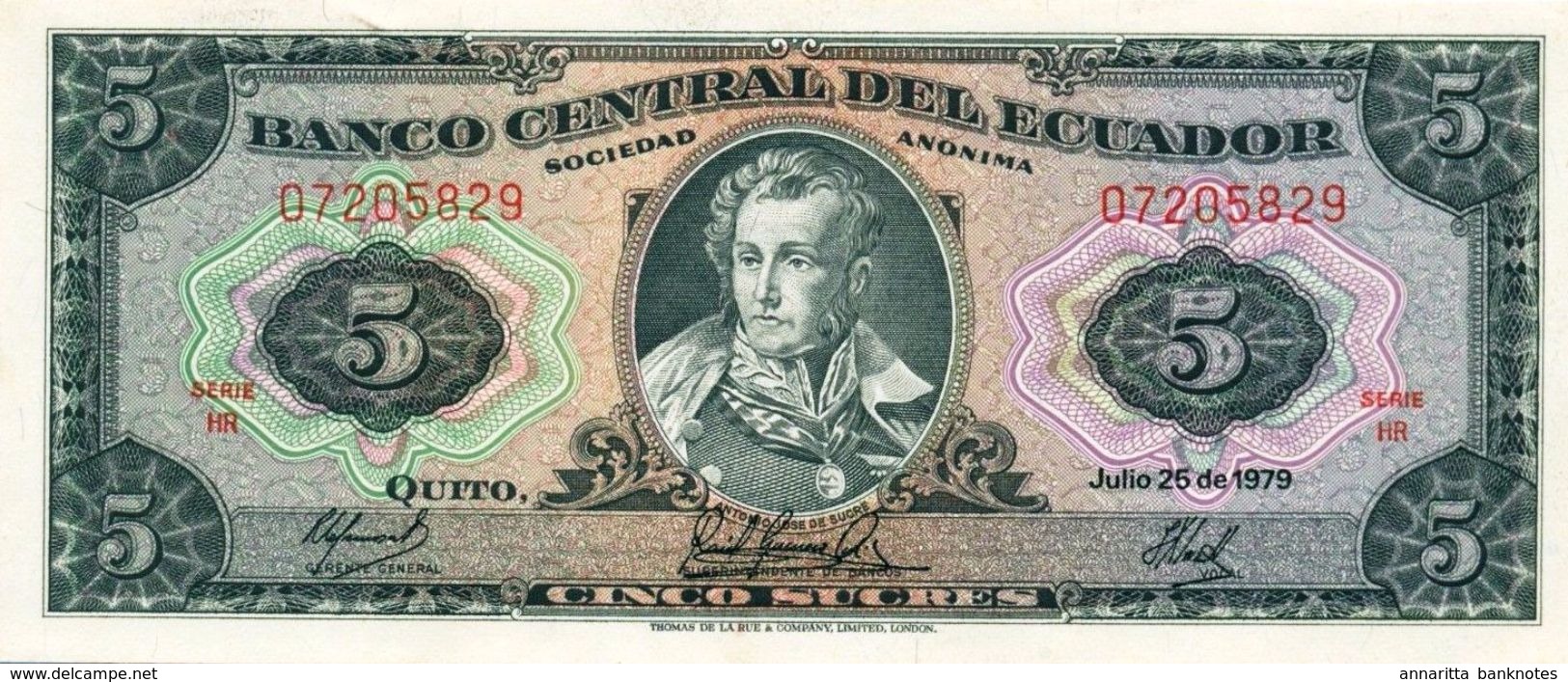 Ecuador (BCE) 5 Sucres 1979 UNC Cat No. P-113c / EC113c - Ecuador