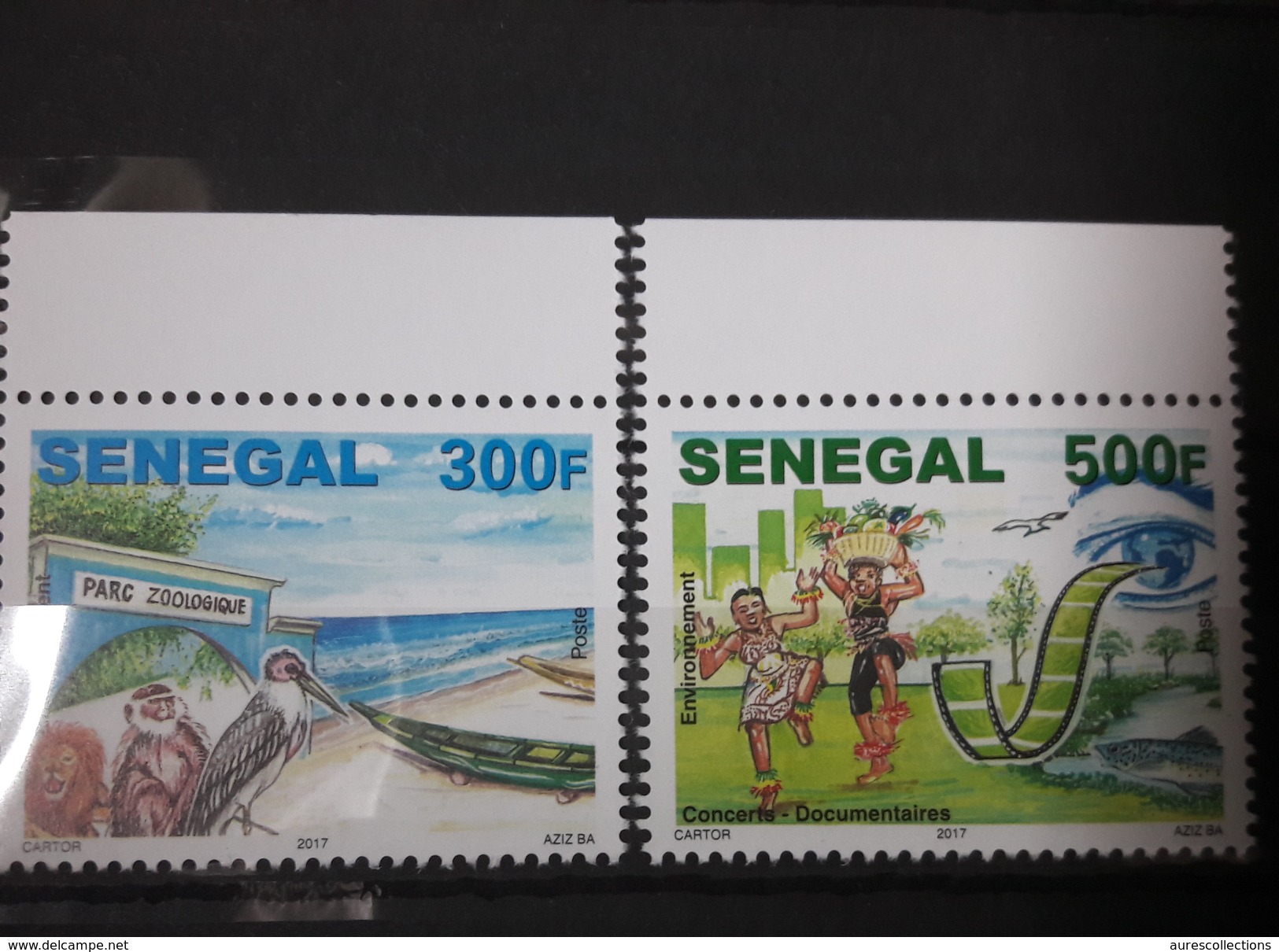 SENEGAL FAUNA SINGE APE MONKEY CIGOGNE POISSON ENVIRONNEMENT DANSE DANCE 2017 MARGIN RARE MNH ** - Sénégal (1960-...)