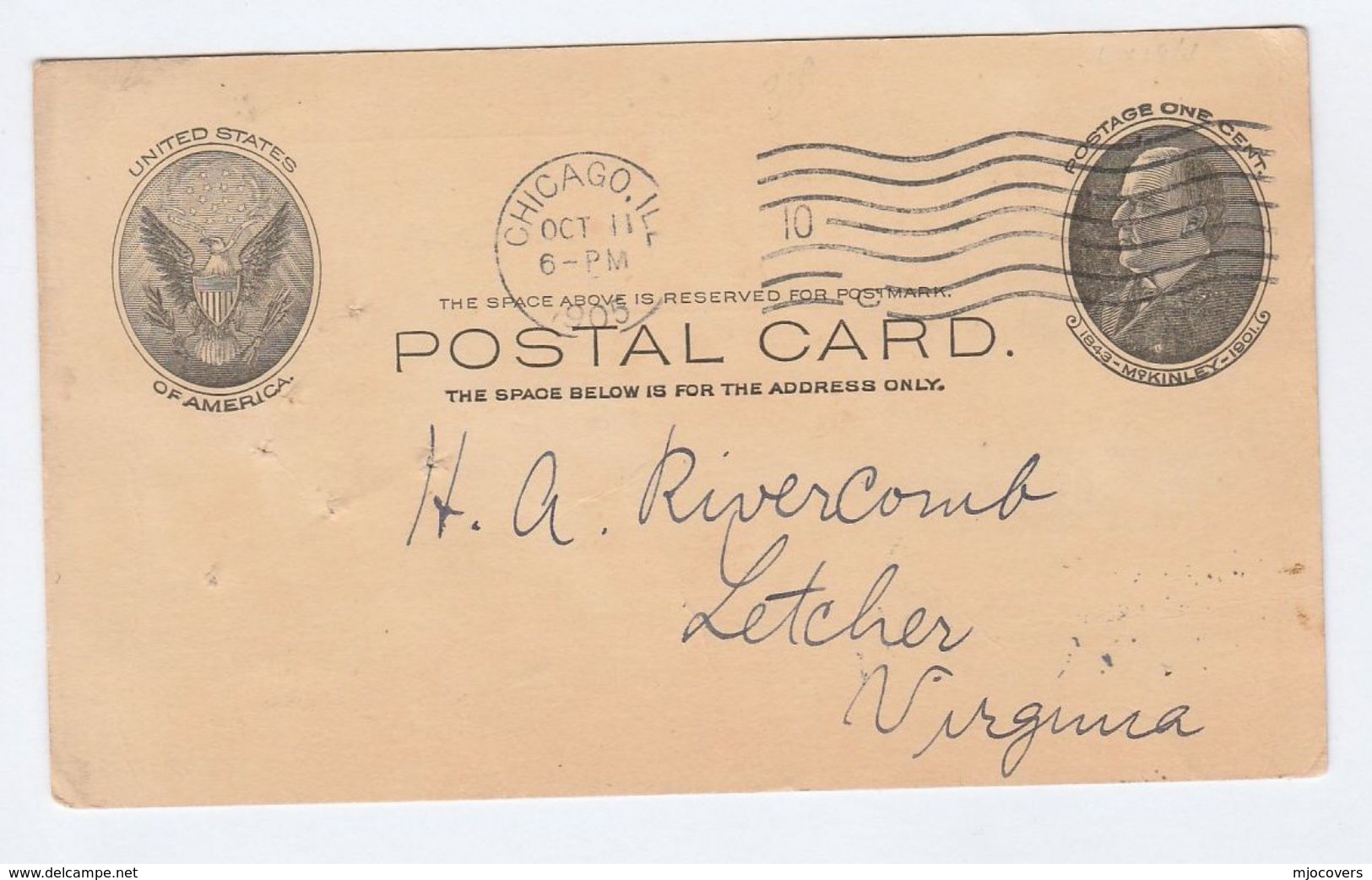 1905 USA Postal STATIONERY CARD Chicago Montgomery Ward Co  To Letcher Virginia - 1901-20