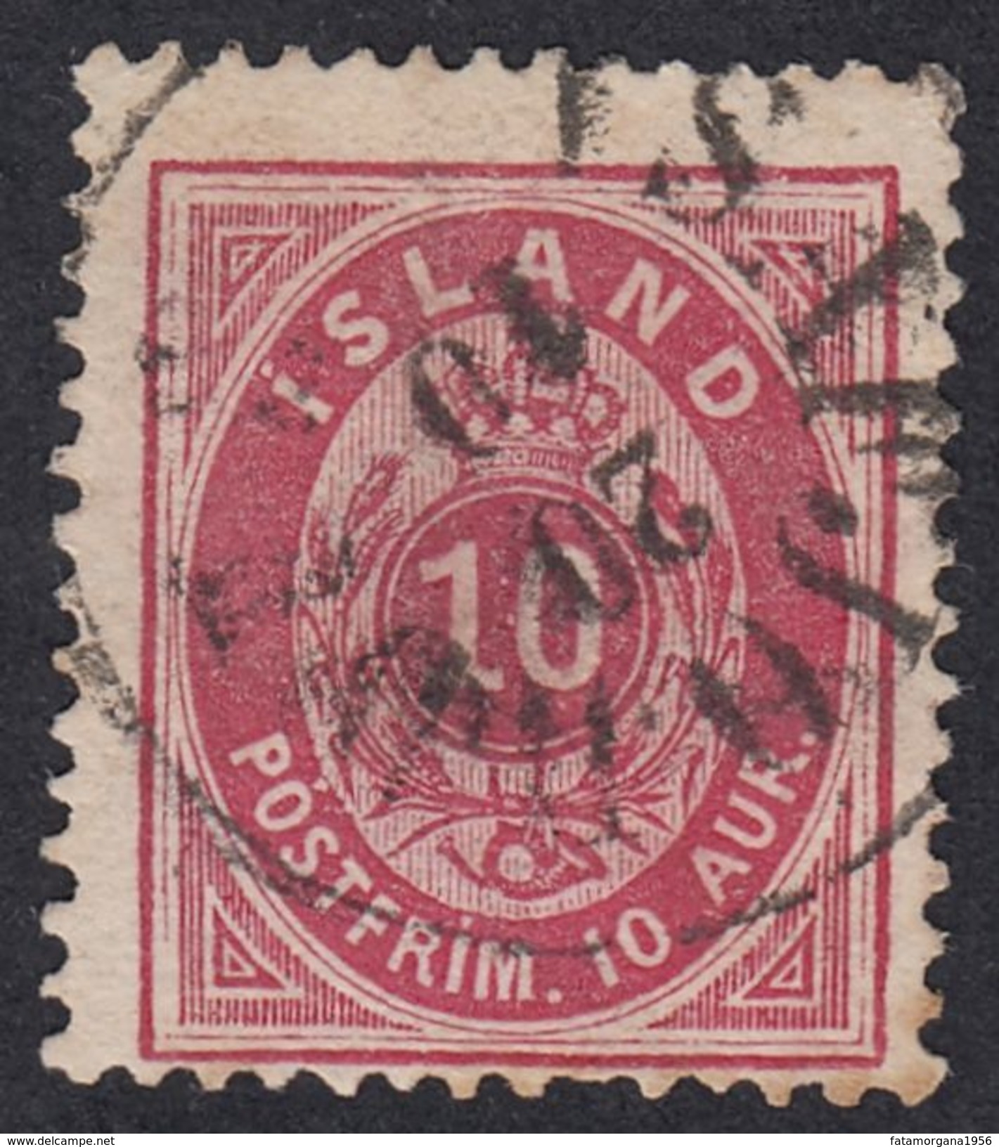 ISLAND Islanda Islande - 1876 - Dipendenza Danese, Yvert 8a Obliterato; 10 AUR, Rosso. - Usati