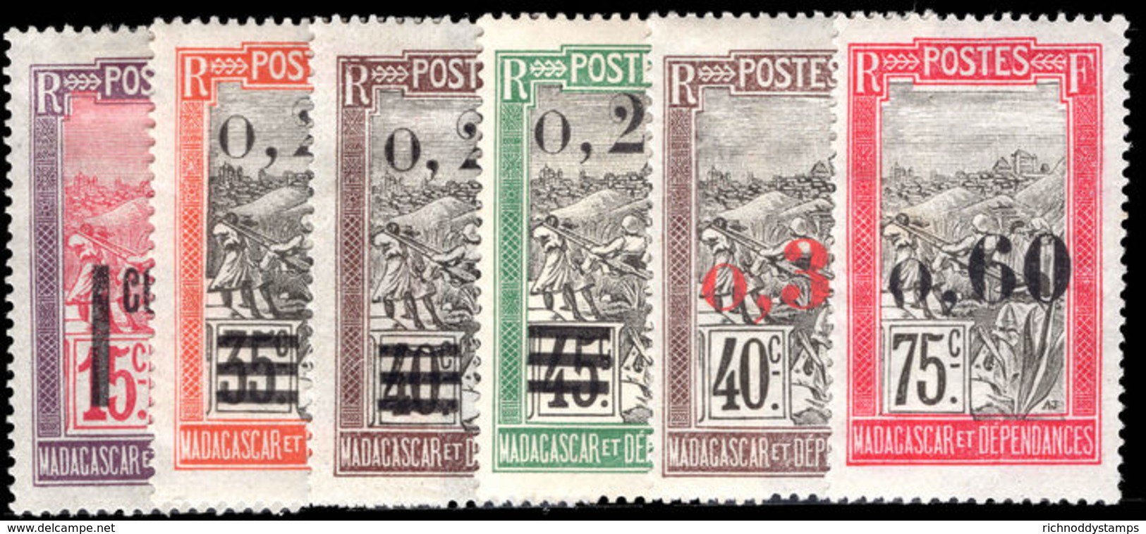 Madagascar 1921 Provisional Overprints On 1908-17 Issues Set Fine Lightly Mounted Mint. - Unused Stamps