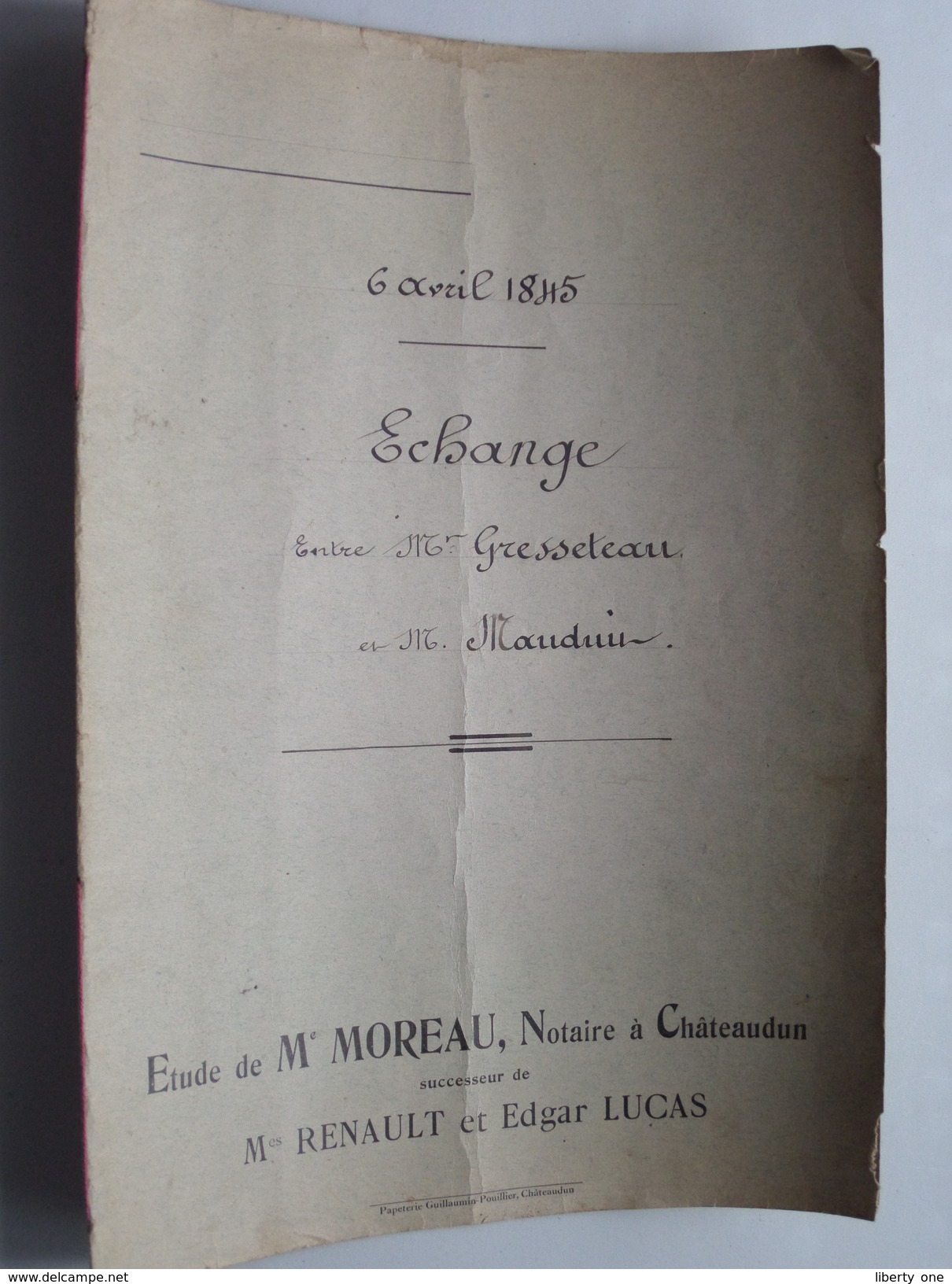 ( étude ) De NOTAIRE Me MOREAU à CHATEAUDUN Anno 1845 / ECHANGE ( Voir Photo Pour Détail ) ! - Sin Clasificación