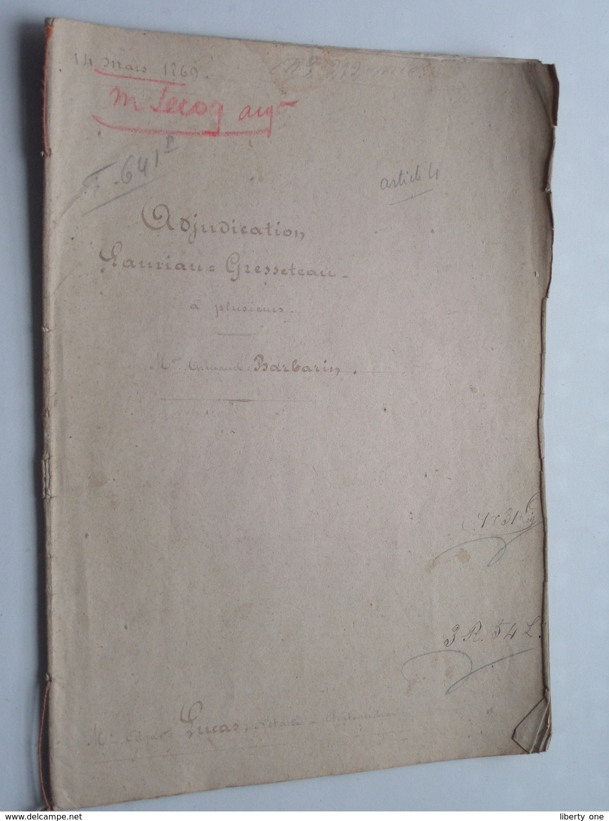 ( étude ) De NOTAIRE Me LUCAS à CHATEAUDUN Anno 1869 / ADJUDICATION ( Voir Photo Pour Détail ) ! - Non Classés