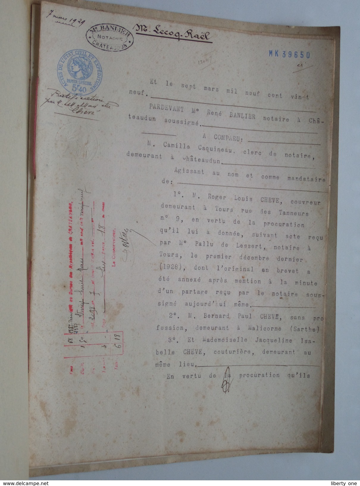 ( étude ) De NOTAIRE Me BANLIER à CHATEAUDUN Anno 1936 / ADJUDICATION ( Voir Photo Pour Détail ) ! - Non Classés