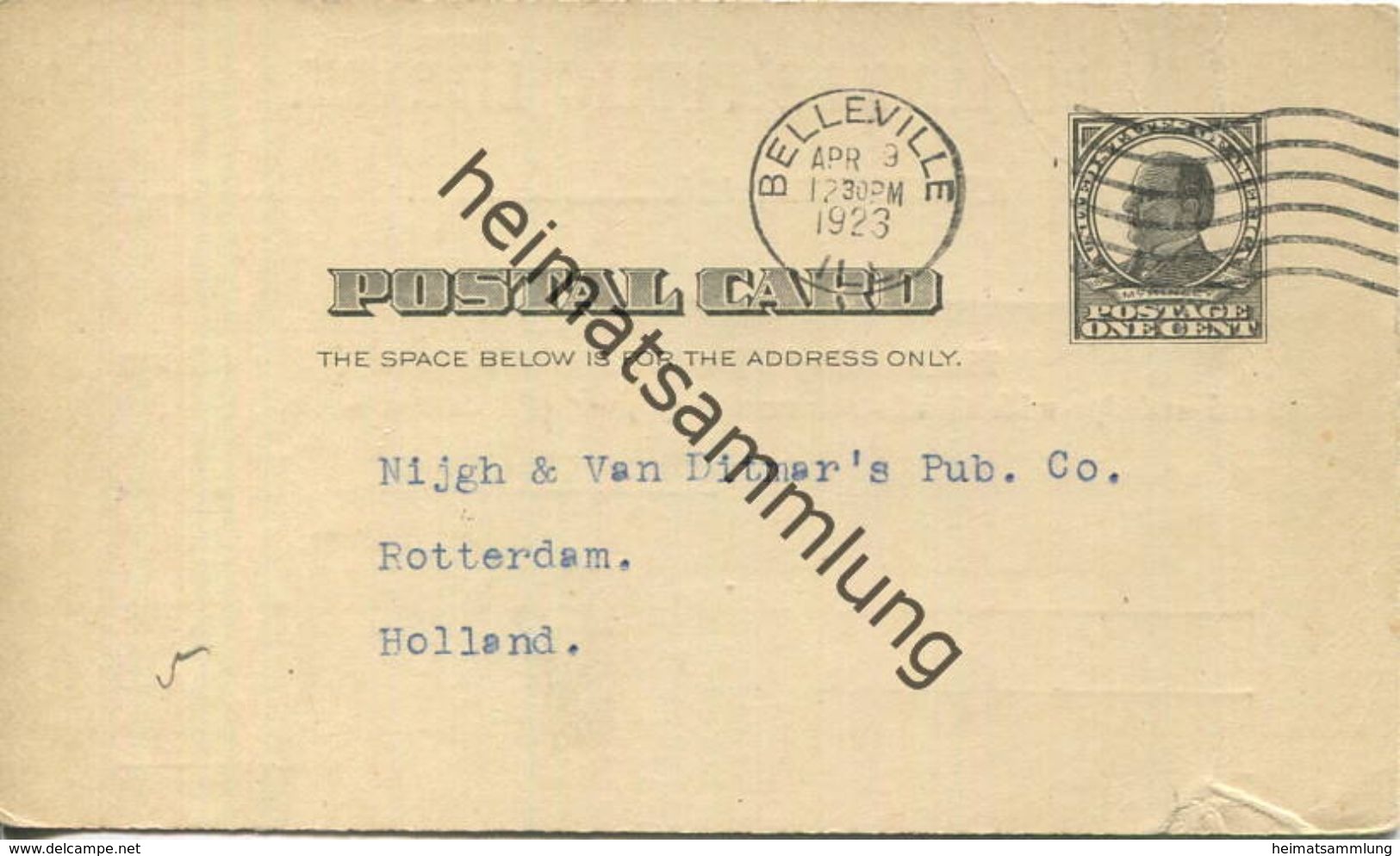 USA - Postkarte Mit Zudruck 1923 - Belleville Public Library - Unterschrift Bella Steuernagel - Ganzsache - 1921-40