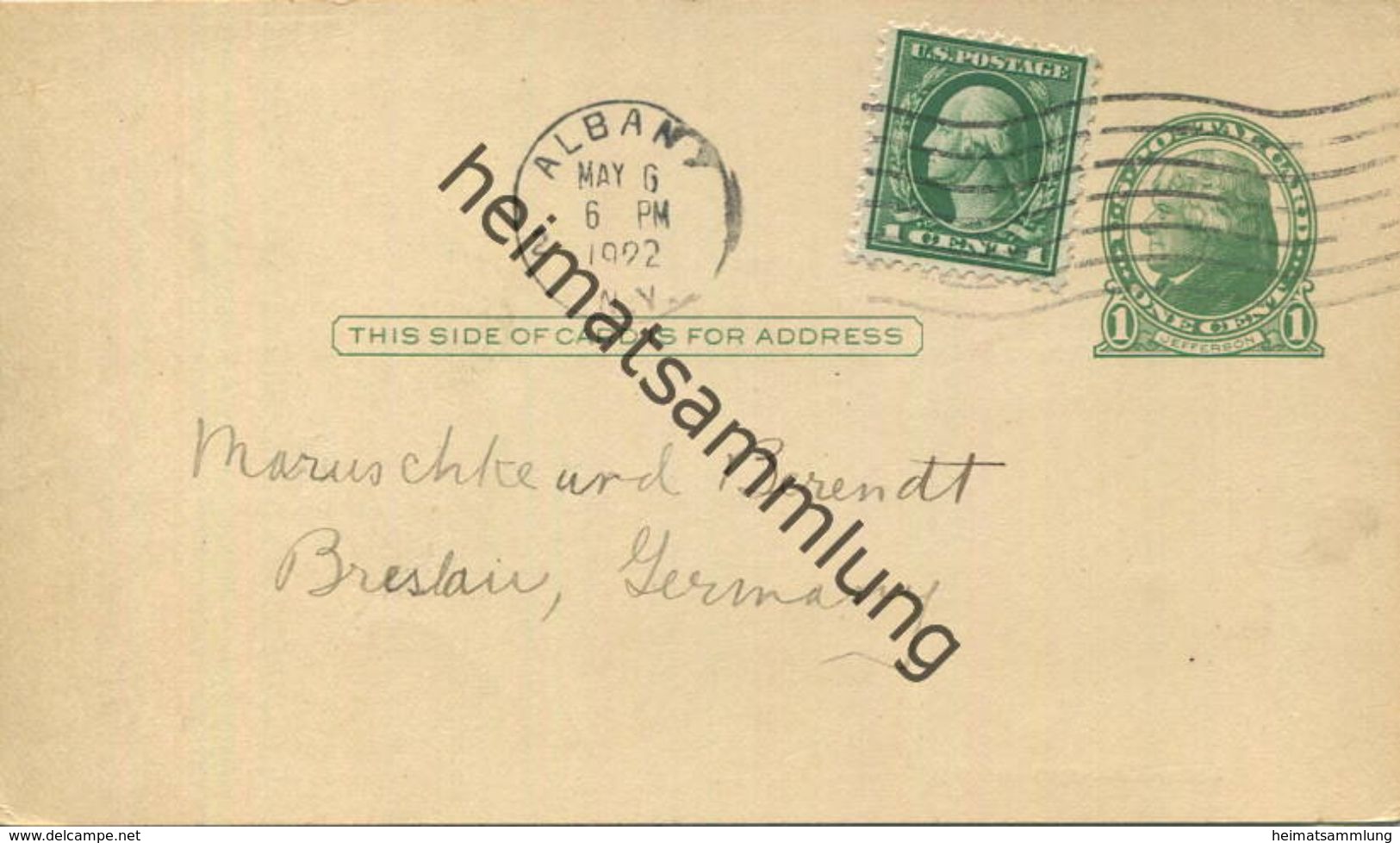 USA - Postkarte Mit Zudruck 1922 - New York State Library - Ganzsache Gel. 1922 - 1921-40