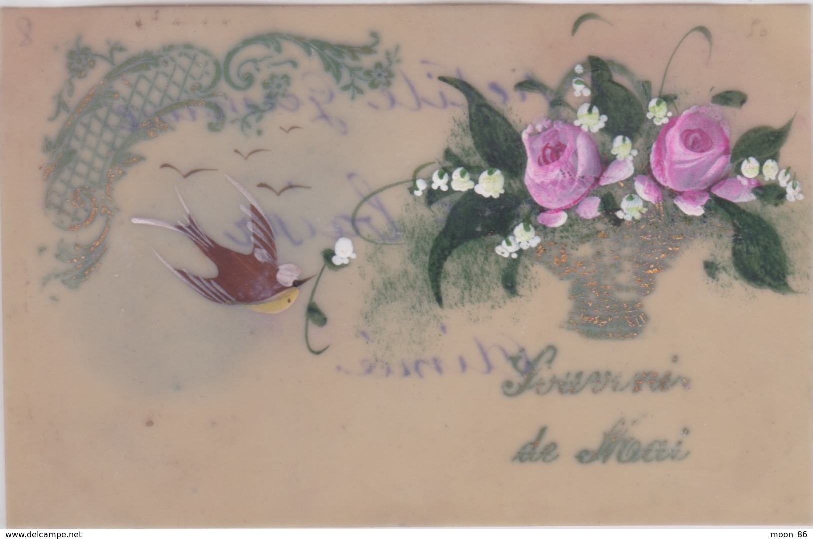 CARTE CELLULOID - RHODOID - PEINTE MAIN - Aquarelle - Fleurs - Altri & Non Classificati