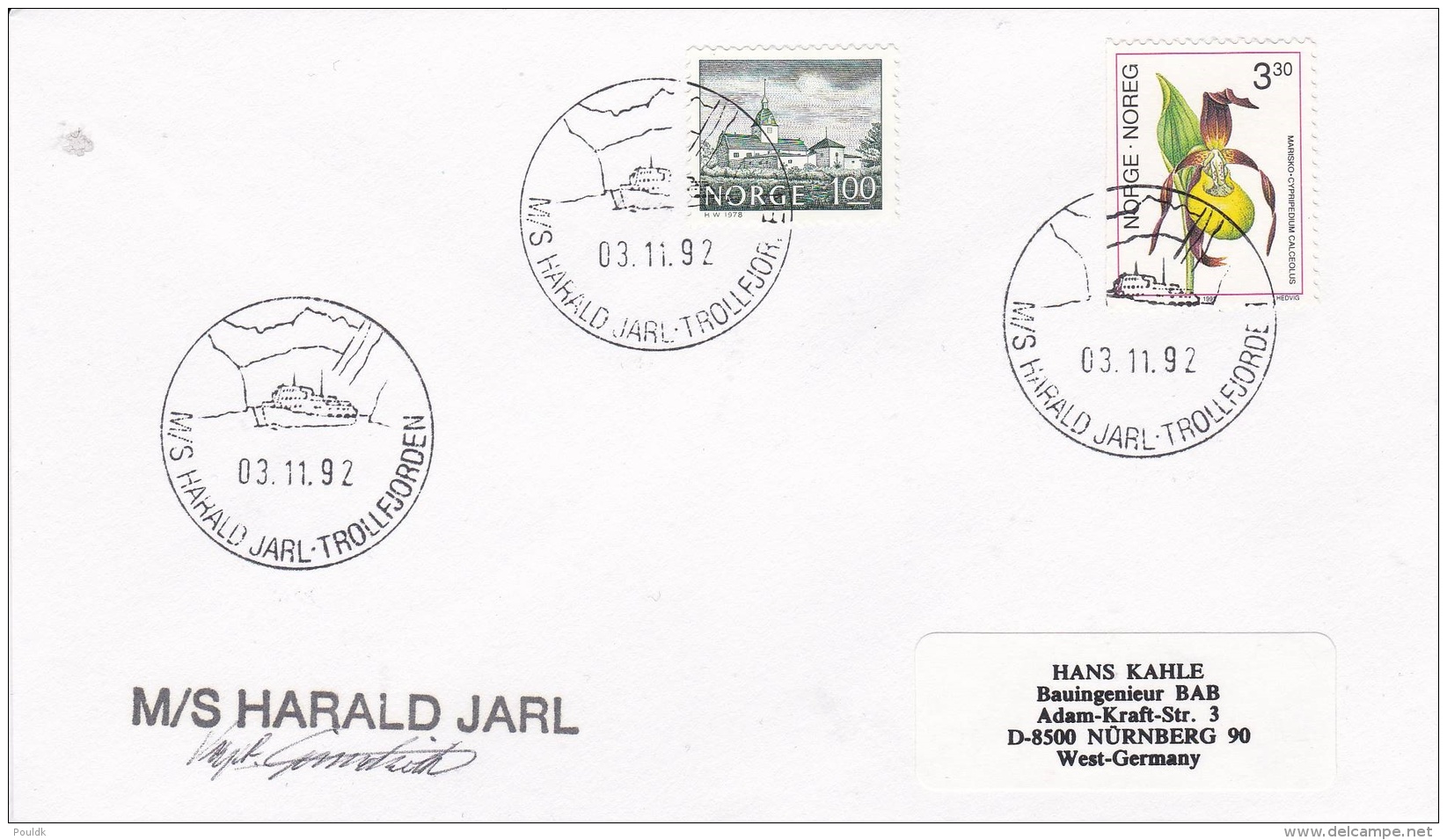 Ships: M/S Harald Jarl From Trollefjorden Posted 1992 - Captains Signature  (DD4-28) - Barche