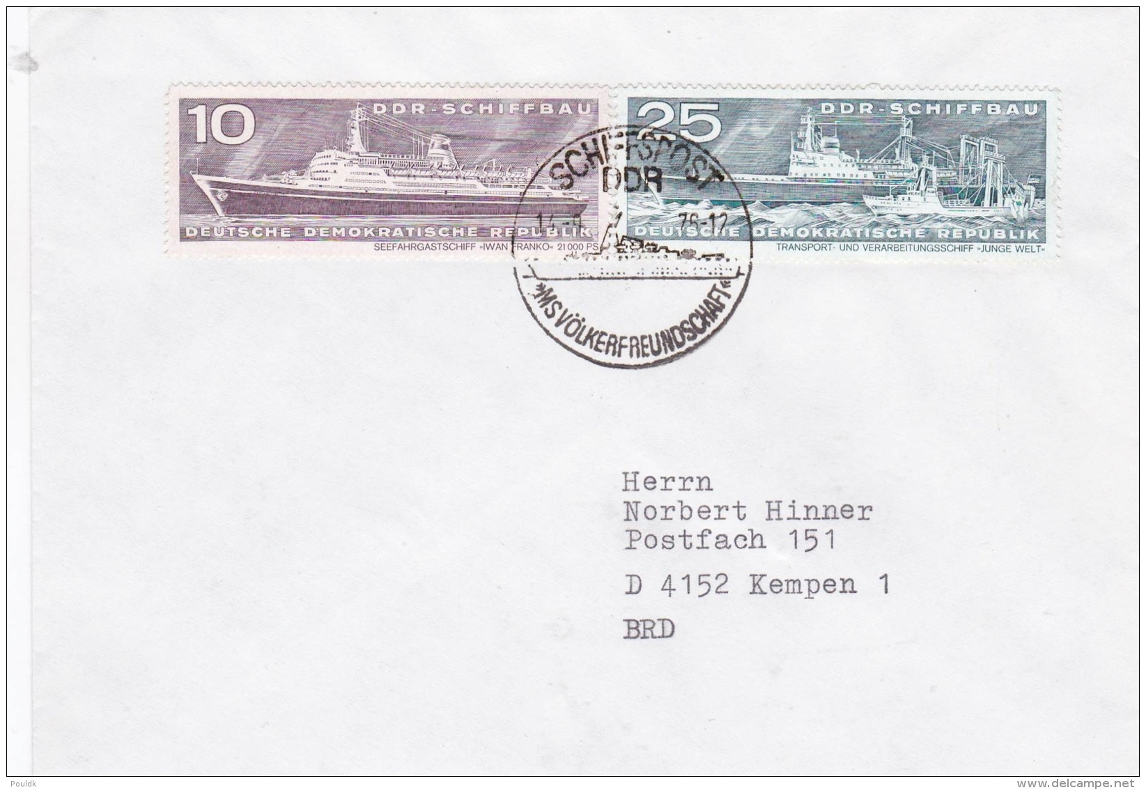 Ships: M/S Völkerfreundschaft Posted 1976 Using Ships Own Cachet     (DD4-28) - Barche