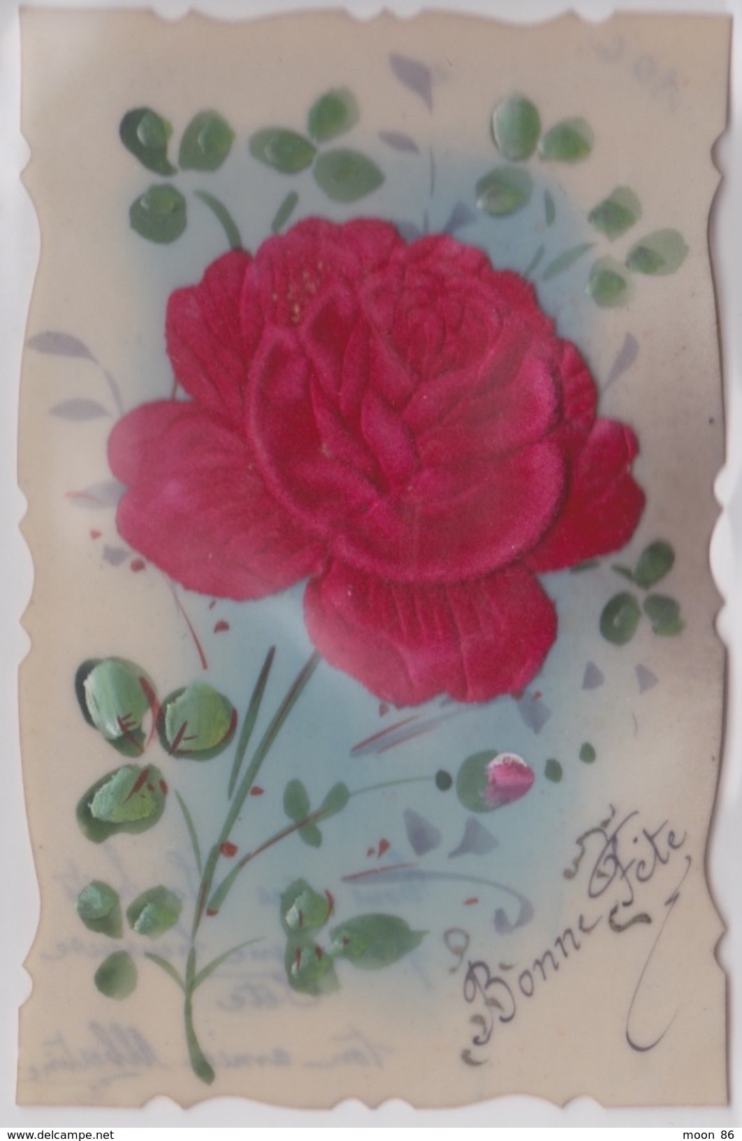 CARTE CELLULOID - RHODOID - BONNE Fête - ROSE En VELOUR - PEINTE  AQUARELLE - Fête Des Mères