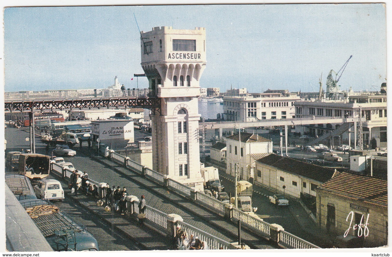 Alger: PEUGEOT 403 FAMILIALE, RENAULT GOELETTE, CITROËN TUBE HY, AUTOBUS - 'Ascenseur' , Le Port - (1967) - (Algerie) - Toerisme