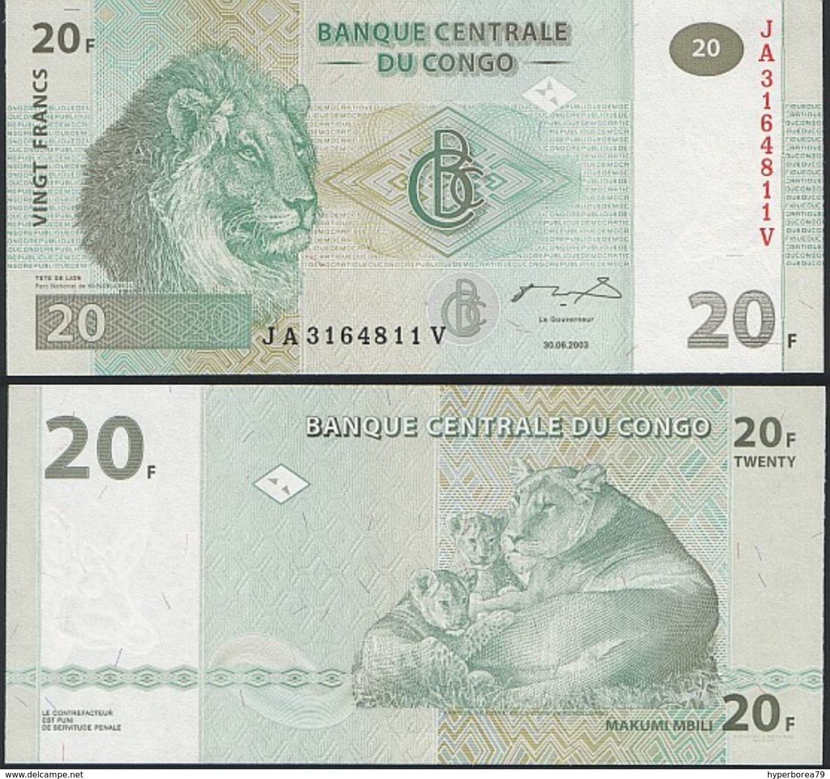 Congo DEALER LOT ( 10 Pcs ) P 94A - 20 Francs 30.6.2003 - UNC - Repubblica Democratica Del Congo & Zaire