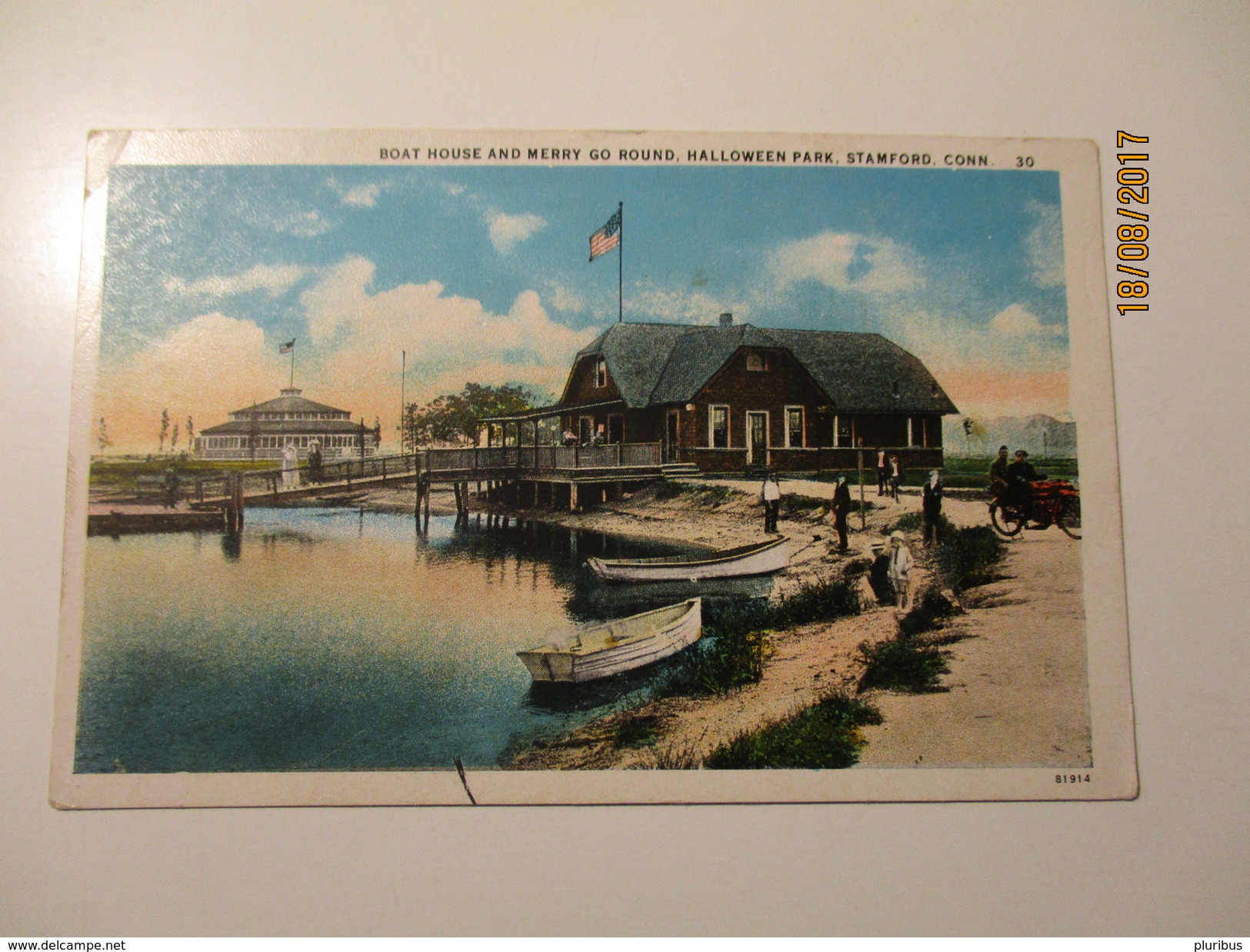 USA   BOAT HOUSE AND MERRY GO ROUND HALLOWEEN PARK STAMFORD CONNECTICUT , OLD POSTCARD  , KO - Stamford