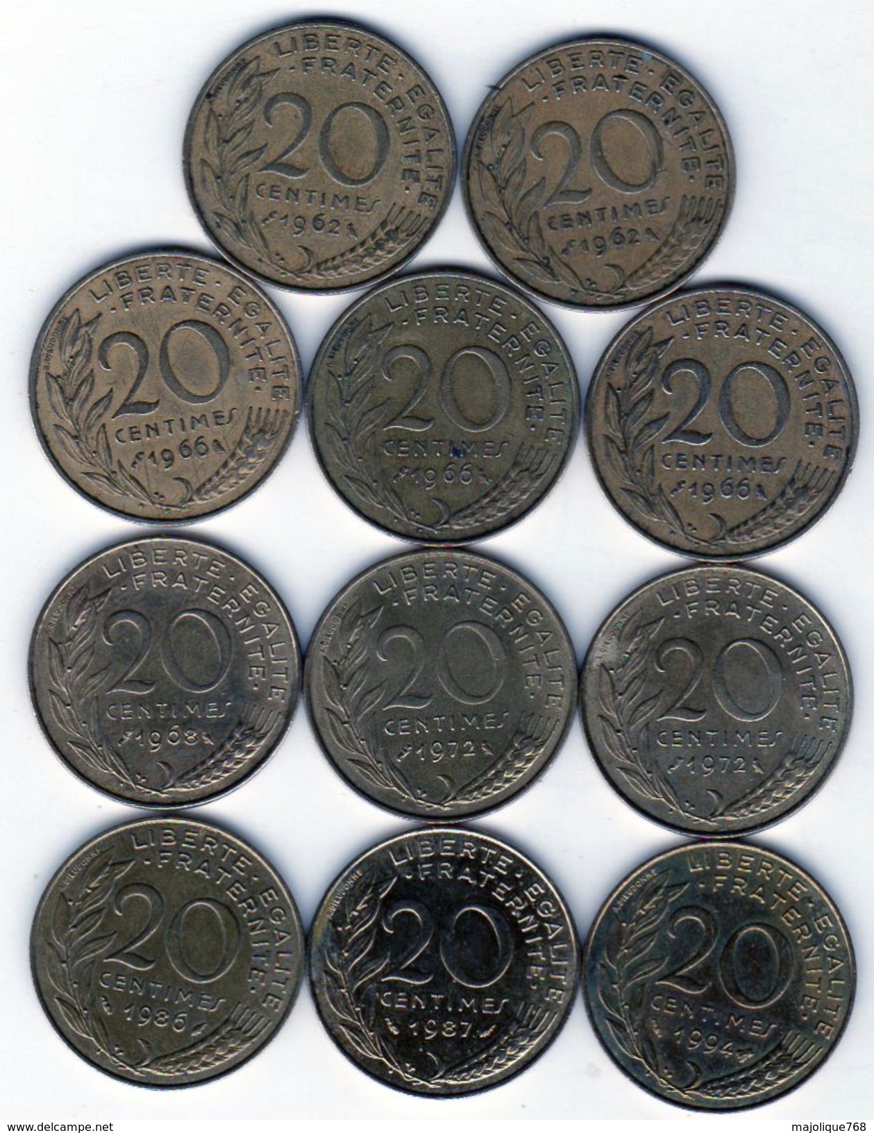 Lot De 11 Pièces De 20 Centimes De 1962-1966-1968-1972-1986-1987-1994 En T B Et En T T B - - Vrac - Monnaies