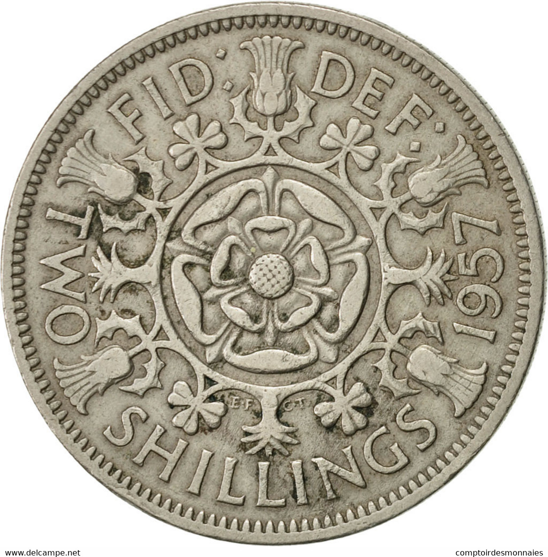 Monnaie, Grande-Bretagne, Elizabeth II, Florin, Two Shillings, 1957, TTB - J. 1 Florin / 2 Schillings