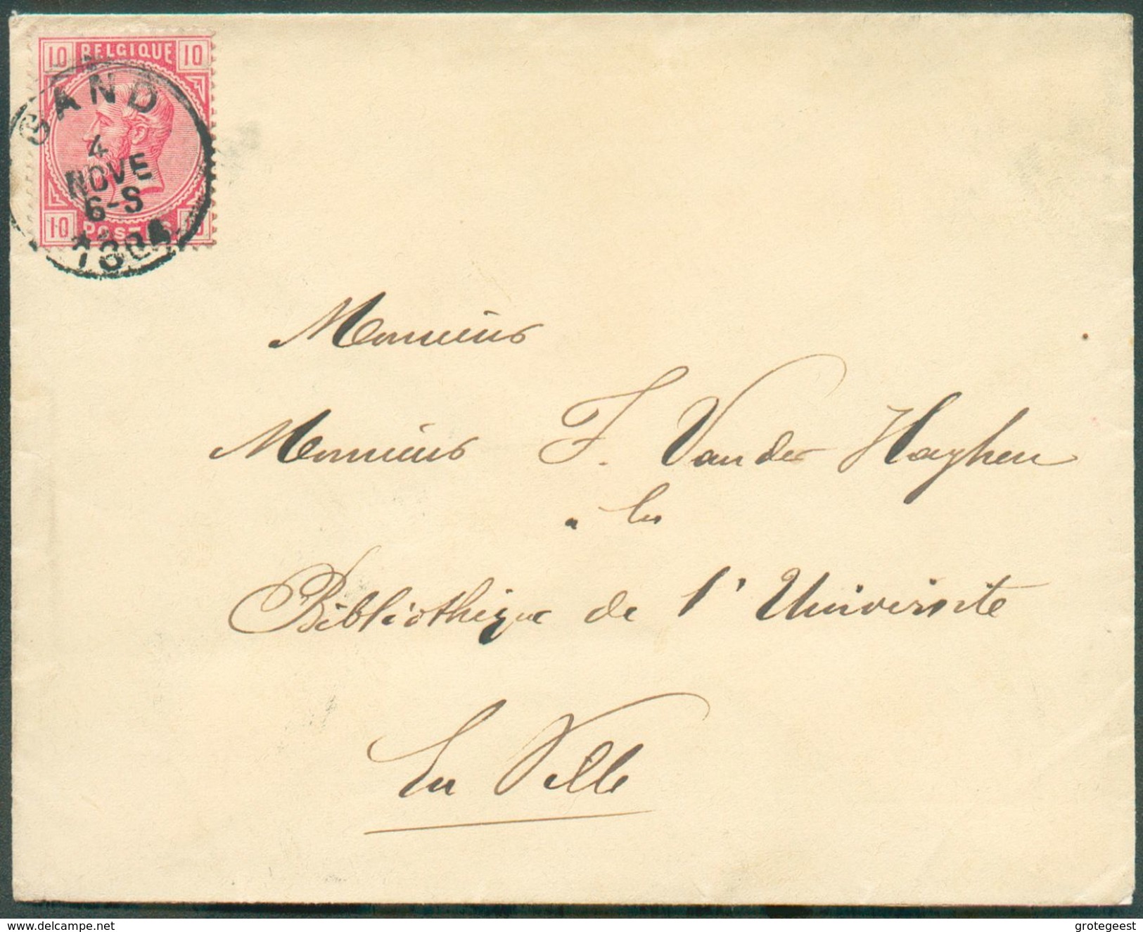 N°38 - 10 Centimes Rose Obl. Sc GAND Sur Enveloppe Du 4 Nov. 1884 Vers La Ville  - 12115 - 1883 Léopold II