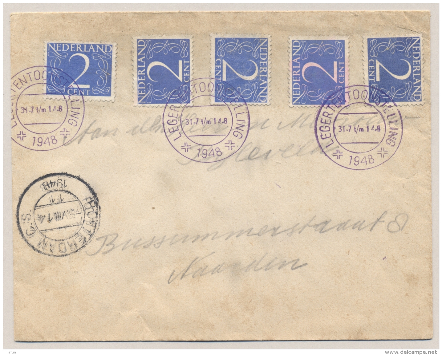 Nederland - 1948 - 3x Stempel LEGERTENTOONSTELLING Op Cover Van Rotterdam Naar Naarden - Poststempels/ Marcofilie