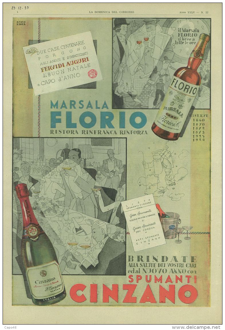 PUB 289 - PUBBLICITA MARSALA FLORIO - SPUMANTI CINZANO - 1933 - Publicités