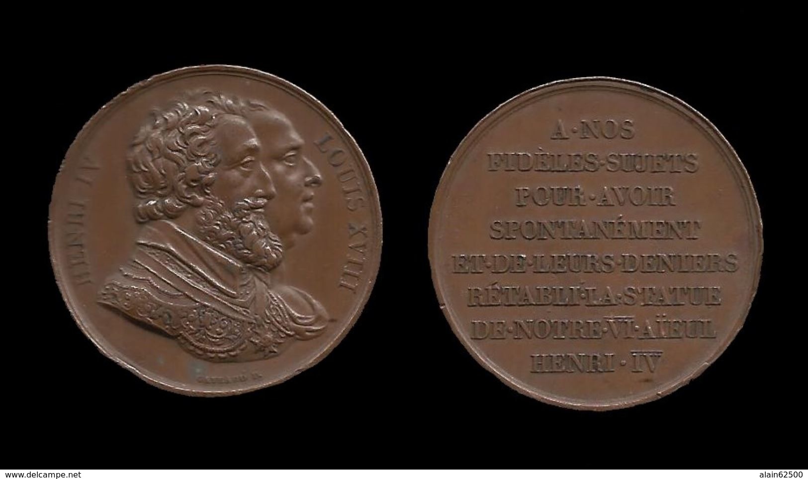 MEDAILLE D'HENRI IV ET LOUIS XVIII . - Royaux / De Noblesse