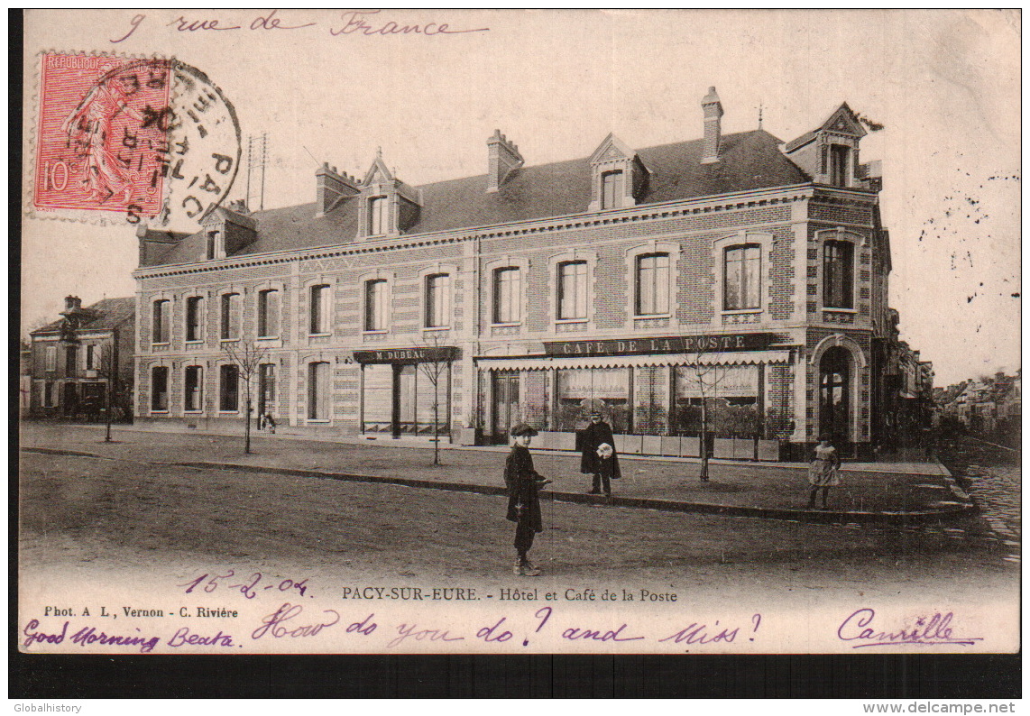 DD1894  FRANCE  PACY SUR EURE HOTEL ET CAFE DE LA POSTE  POSTCARD - Pacy-sur-Eure