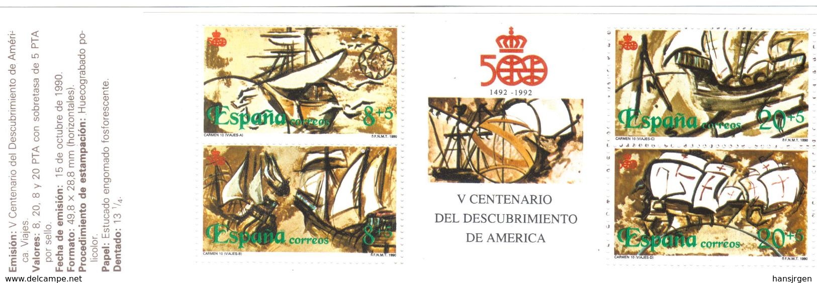 WIT569  SPANIEN 1990  MICHL  2956/59  MARKENHEFT 5 ** Postfrisch  SIEHE ABBILDUNG - Ungebraucht