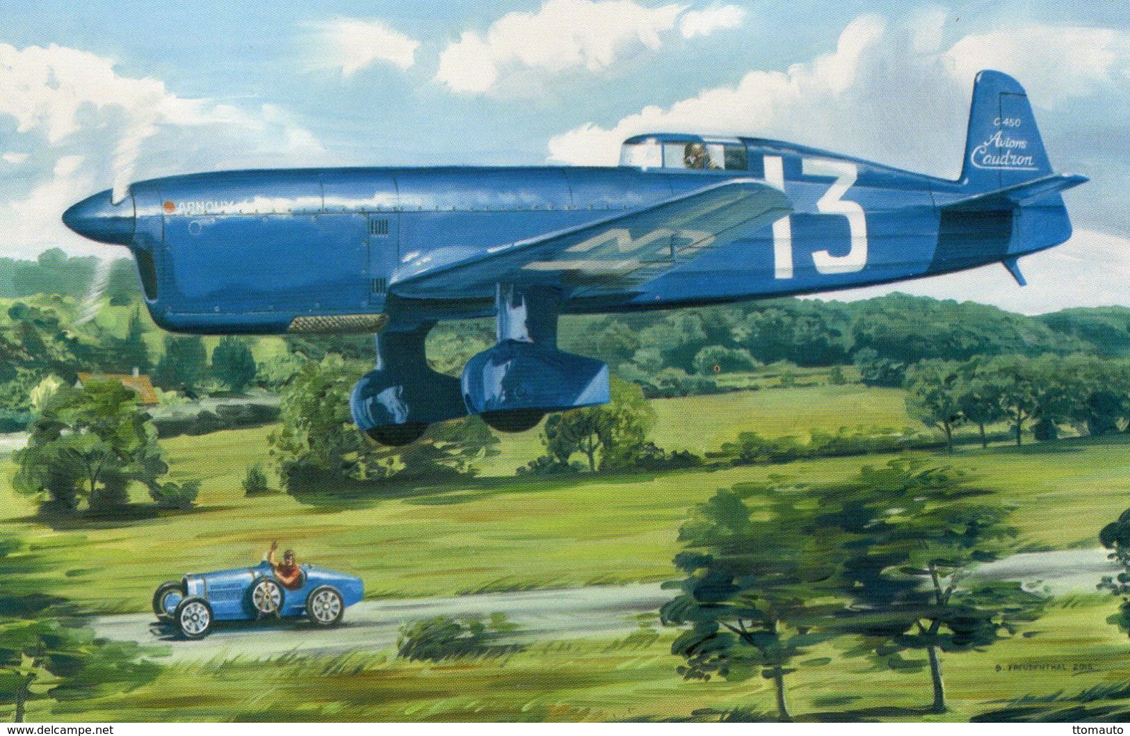 René Arnoux Sur Caudron C450 Pendant La Coupe Deutsch  -  1934  -  Art Carte Par Benjamin Freudenthal - 1919-1938: Between Wars