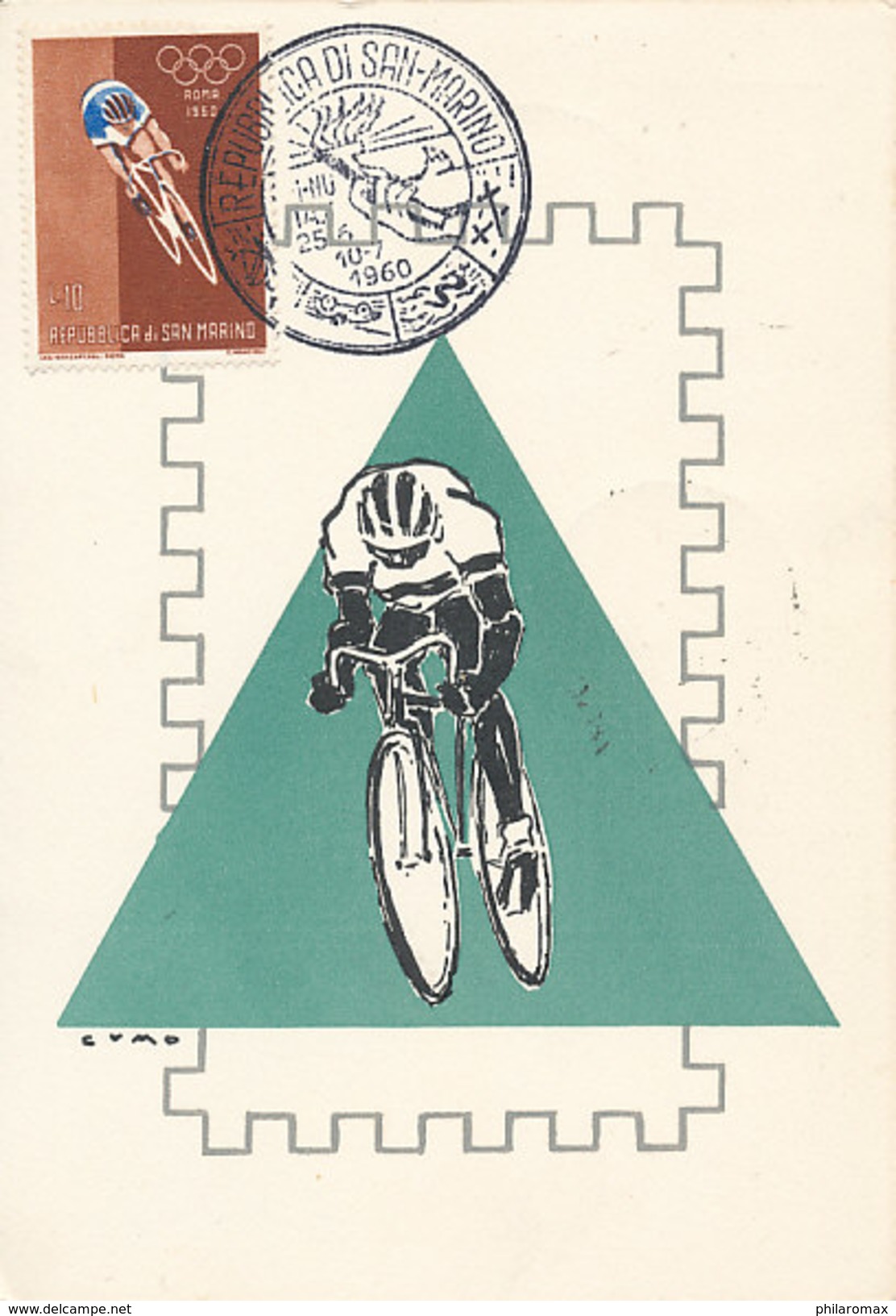 D31423 CARTE MAXIMUM CARD 1960 SAN MARINO - CYCLING RACING OLYMPICS CP ORIGINAL - Ciclismo