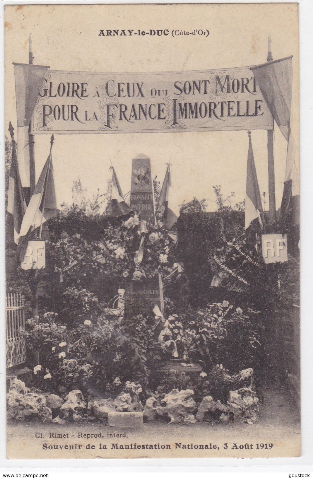 Côte-d'Or - Arnay-le-Duc - Souvenir De La Manifestation Nationale, 3 Août 1919 - Arnay Le Duc