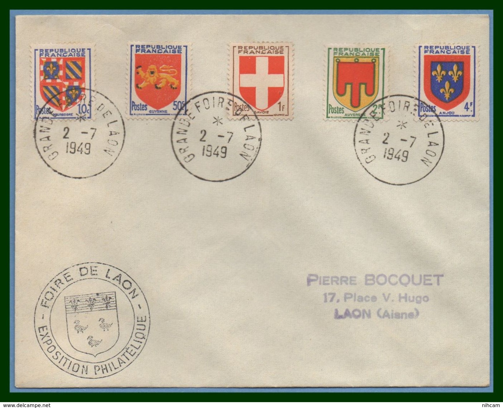 Bureau Temporaire BT Grande Foire De Laon 1949  / Série Compléte N° 834 à 838 Blasons Voy TB - Bolli Commemorativi