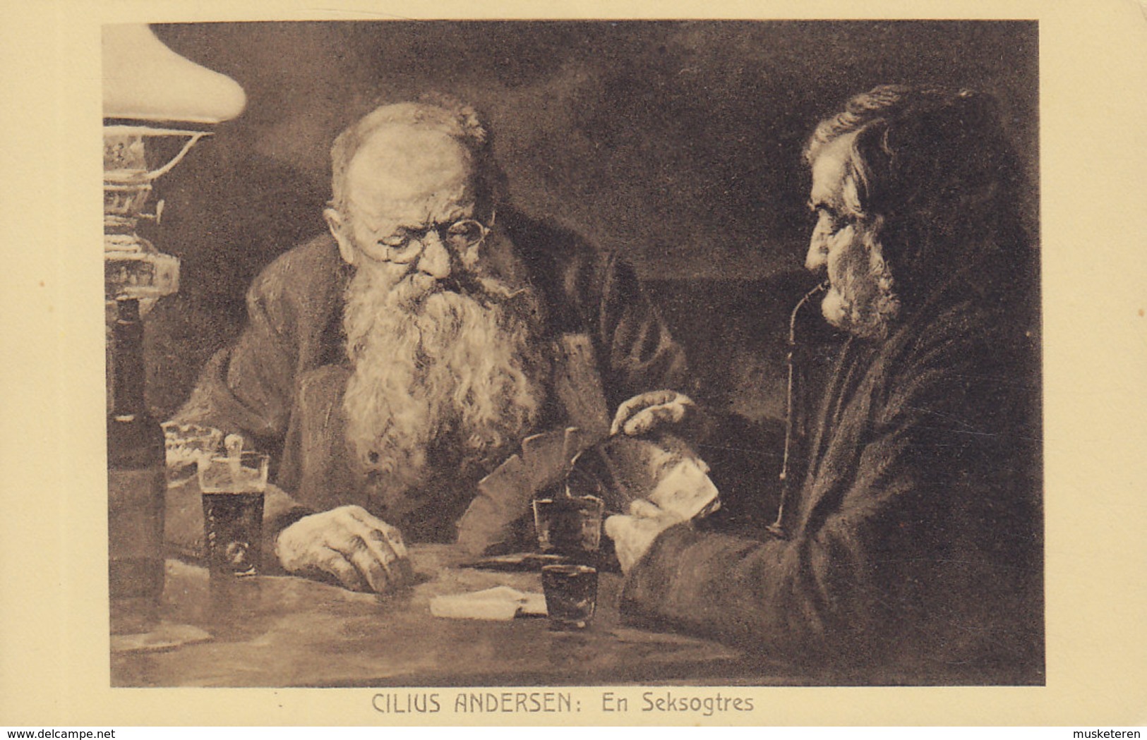 Denmark PPC Cilius Andersen : En Seksogtres Stender Maleriserie 24034 Old Men Playing Cards And Smoking Pipe (2 Scans) - Autres & Non Classés