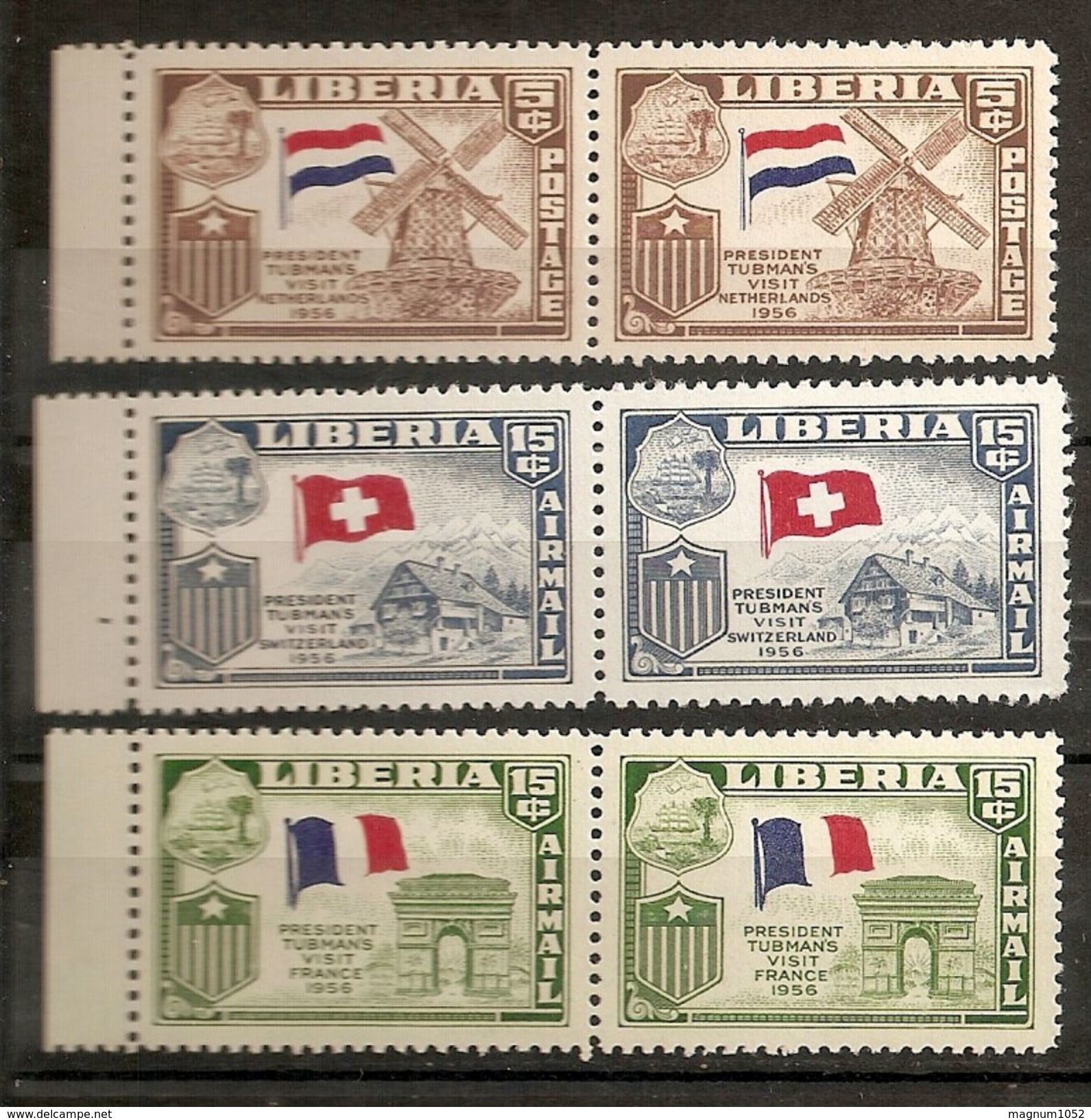 SERIE BLOC X 2   PA **  LIBERIA  ANNEE 1956 - PAYS -BAS - FRANCE - SUISSE - Liberia