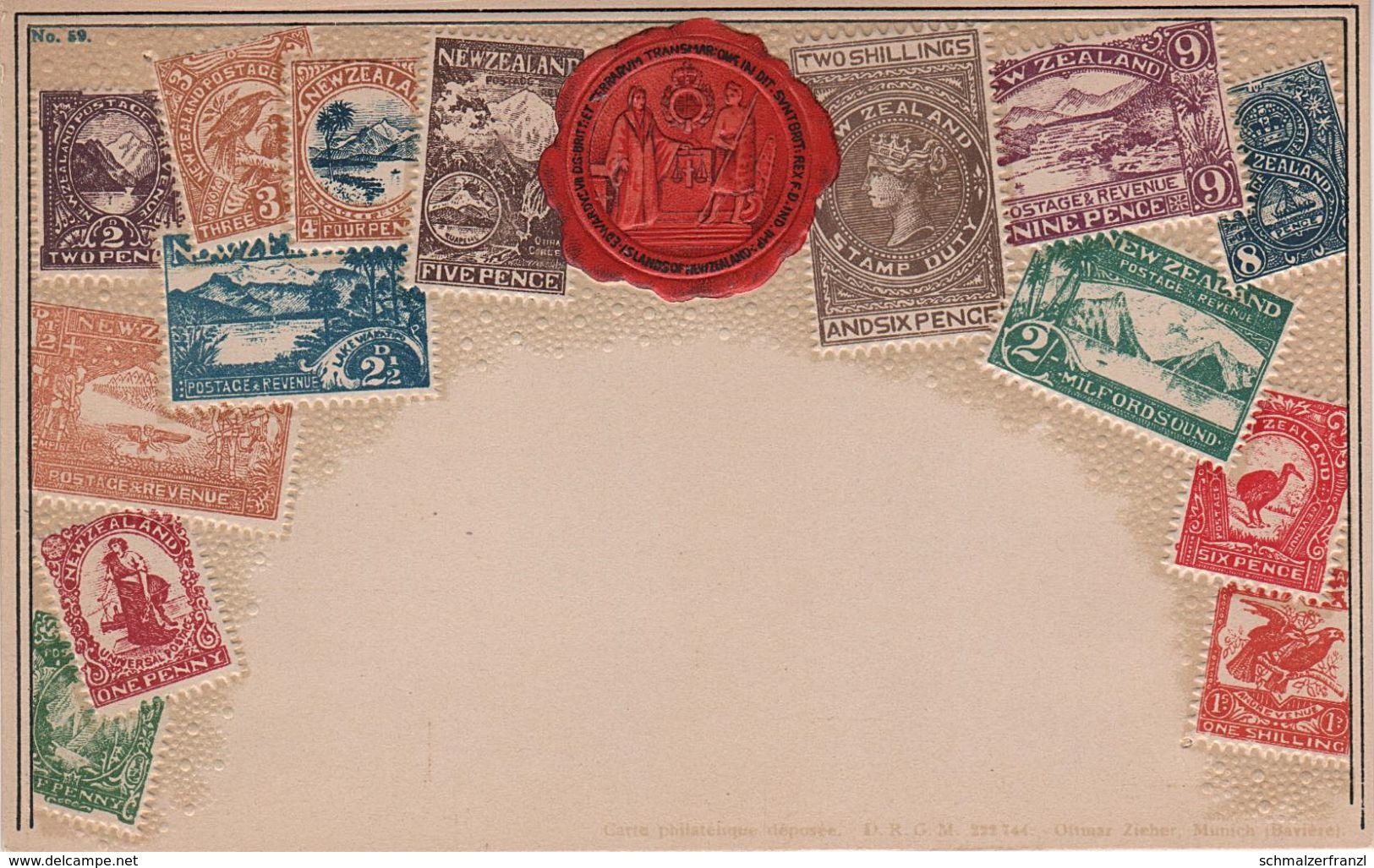 Philatelie Litho AK New Zealand Neuseeland Nouvelle Zélande Briefmarke Stamp Timbre Wappen Shillings Pence Revenue - Nieuw-Zeeland