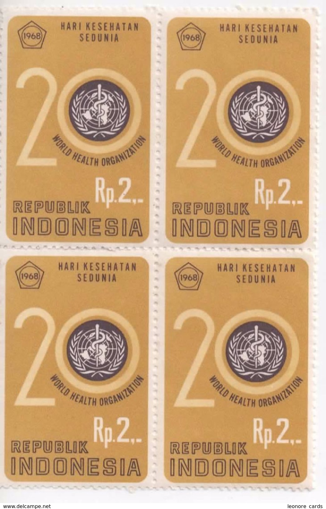 CPA.Indonesie.Feuillet 4 Timbres Neufs * Sans Charnière 1968 20ème Anniversaire OMS - Indonésie