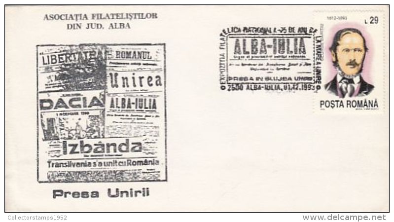 5627FM- LIBERTY, ROMANIAN, DACIA, UNION, ALBA IULIA, THE TRIUMPH NEWSPAPERS, JOURNALISM, SPECIAL COVER, 1993, ROMANIA - Sonstige & Ohne Zuordnung