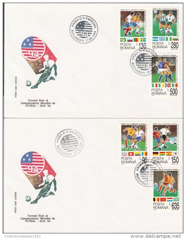 5640FM- USA'94 WORLD CUP, SOCCER, COVER FDC, 2X, 1994, ROMANIA - 1994 – USA